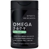 Sports Research frasco frontal mostrando 90 Plantgels y beneficios veganos