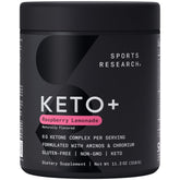 Sports Research frente del envase del polvo Raspberry Lemonade con diseño claro y beneficios visibles