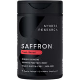 Sports Research botella frontal que muestra Pure Saffron 60 Plantgels, soporte de ánimo