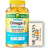 Spring Valley frente del envase mostrando 180 softgels y marca ME GUSTA SHOP beneficio conveniencia