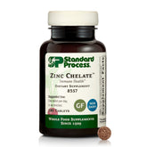 Standard Process Zinc Chelate vista frontal del envase mostrando 180 tabletas y beneficios claros