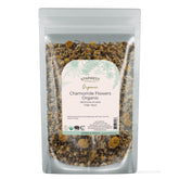 Starwest Botanicals empaque frontal de manzanilla orgánica, clara y fácil de almacenar