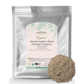Starwest Botanicals bolsa frontal de raíz de malvavisco orgánica mostrando empaque y peso
