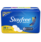 Stayfree empaque frontal mostrando diseño y cantidad, protección inmediata