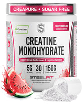 SteelFit envase frontal con Creapure sabor Watermelon y claridad de marca