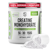 SteelFit Creapure frente del envase mostrando diseño y cantidad beneficioso