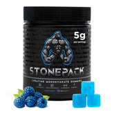 STONEPACK paquete frontal de gomitas con creatina y B12 mostrando diseño y conteo