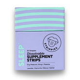 STRIPPIES empaque frontal mostrando 30 tiras y conveniencia para la noche