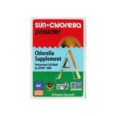 Sun Chlorella frontal del empaque mostrando 30 sobres y beneficio de portabilidad