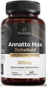Sunergetic frontal del envase mostrando tocotrienoles DeltaGold, confianza de marca
