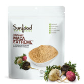 Sunfood Superfoods empaque frontal maca extreme, claro y nutritivo