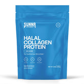 SUNNA SUPPLEMENTS frasco frontal mostrando colágeno Halal y beneficios claros