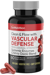 SunNutrition bote frontal de Vascular Defense mostrando etiqueta clara y beneficios