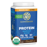 Sunwarrior envase frontal chocolate mostrando sello orgánico y limpieza