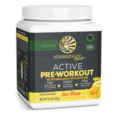 Sunwarrior frente del envase mostrando diseño y sabor yuzu mango, clara identificación del producto