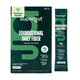 Supergut frontal del paquete mostrando 15 stick packs y beneficios
