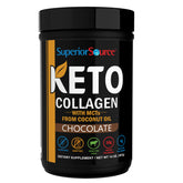 Superior Source envase frontal del Keto Collagen chocolate, presentación clara y beneficios visibles