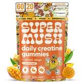SuperMush envase delantero con gominolas mango, práctico y conveniente