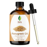 SVA ORGANICS botella frontal mostrando aceite de fenogreco, presentación protectora