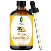 SVA ORGANICS botella frontal de aceite de jengibre mostrando etiqueta y volumen