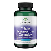 Swanson frasco frontal mostrando Triple Magnesium Complex y cantidad de cápsulas, confianza de marca