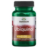 Swanson frasco frontal de Ubiquinol 50 mg mostrando etiqueta y cantidad útil