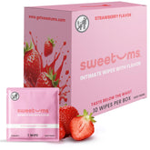Sweetums empaque frontal de toallitas fresa mostrando portabilidad y frescura
