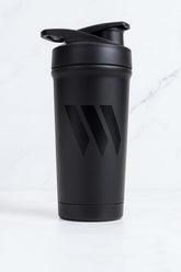 Swolverine botella frontal negra mostrando diseño elegante y durabilidad
