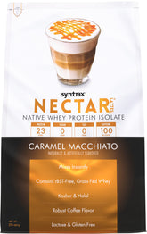 Syntrax Nectar Lattes frente del envase mostrando etiquetado y tamaño