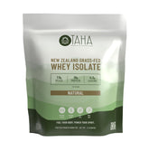 Taha Health & Nutrition envase frontal sin sabor mostrando beneficio proteína limpia