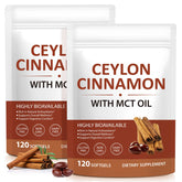 TAKNFDMY envase frontal de Ceylon Cinnamon Softgels muestra 120 cápsulas y beneficios clave