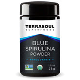 Terrasoul Superfoods frasco frente con spirulina azul preservada