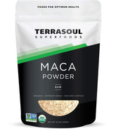 Terrasoul Superfoods maca en polvo frente mostrando empaque y facilidad de uso