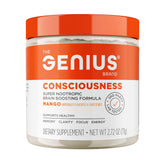 The Genius Brand envase frontal de Genius Consciousness mango mostrando diseño y beneficio de enfoque