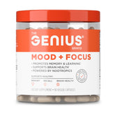 The Genius Brand frasco frontal con etiqueta clara y beneficios visibles