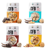 The GFB frente del pack variado mostrando bolsas resellables y logotipo, conveniencia inmediata