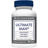 The Vitamin Shoppe frasco de Ultimate Man 90 tabletas mostrando etiqueta clara y beneficios
