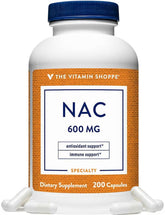 The Vitamin Shoppe frasco frontal del NAC 600 mg, presentación clara y valor