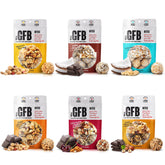 The GFB pack frontal mostrando seis bolsas resellables para conveniencia
