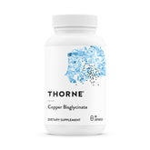 THORNE frasco frontal del Copper Bisglycinate mostrando envase y cantidad