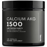 Toniiq frasco frontal mostrando 1500mg Ca AKG y etiqueta clara
