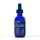 Trace Minerals frasco frontal de biotina y colágeno, formato portátil y dosis conveniente