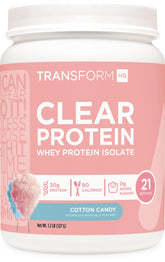 TransformHQ envase frontal Cotton Candy mostrando etiqueta y 21 servicios