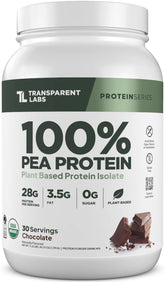Transparent Labs envase frontal sabor chocolate, presentación clara y beneficios veganos