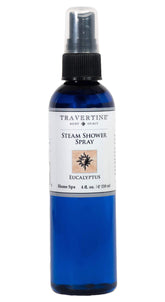 Travertine botella frontal mostrando diseño y volumen para aromaterapia de ducha