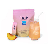 TRIP paquete frontal de sobres Peach Yuzu mostrando la marca y conveniencia