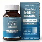 Triquetra Health frente del envase mostrando 5‑MTHF y metil B12, claridad de ingredientes
