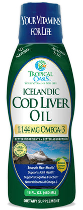 Tropical Oasis botella frontal mostrando etiqueta y sabor limón, facilidad de uso