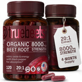 TRUE BEETS envase frontal mostrando 120 cápsulas y diseño claro