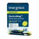 True Grace empaque frontal mostrando 16 sobres y sabor Limón Lima, claridad de ingredientes